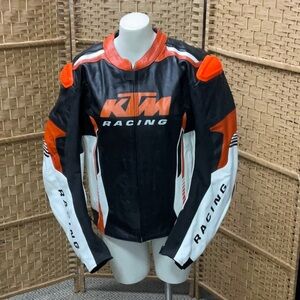 KTM Racing Black Orange White Leather Motorcycle Jacket